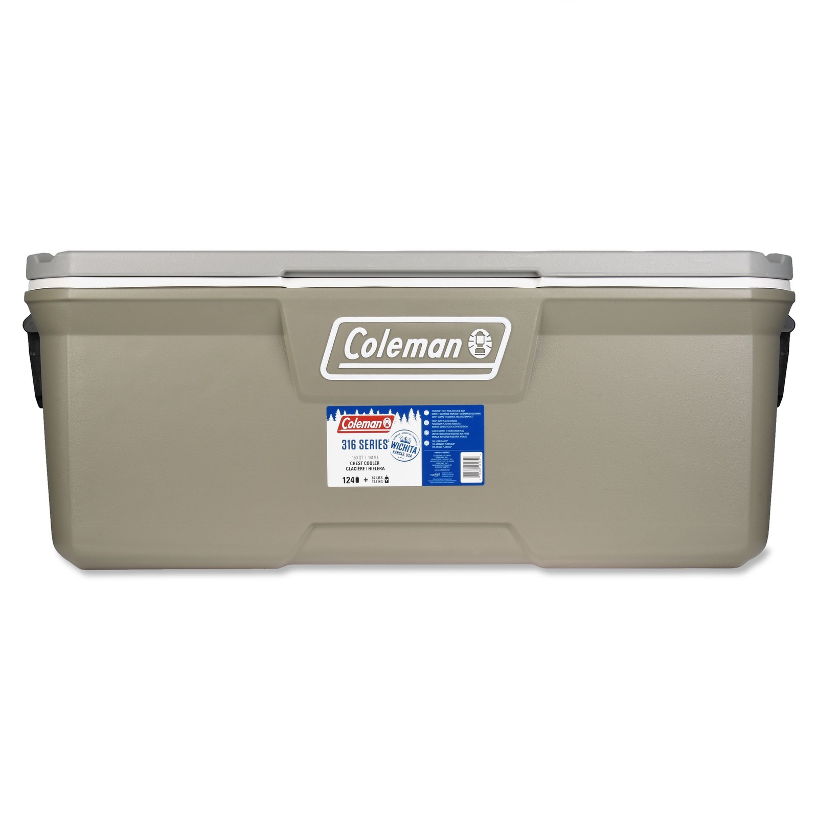 150QT Coleman 316 Series Hard Chest Cooler Insulated Portable Seat Silver Ash