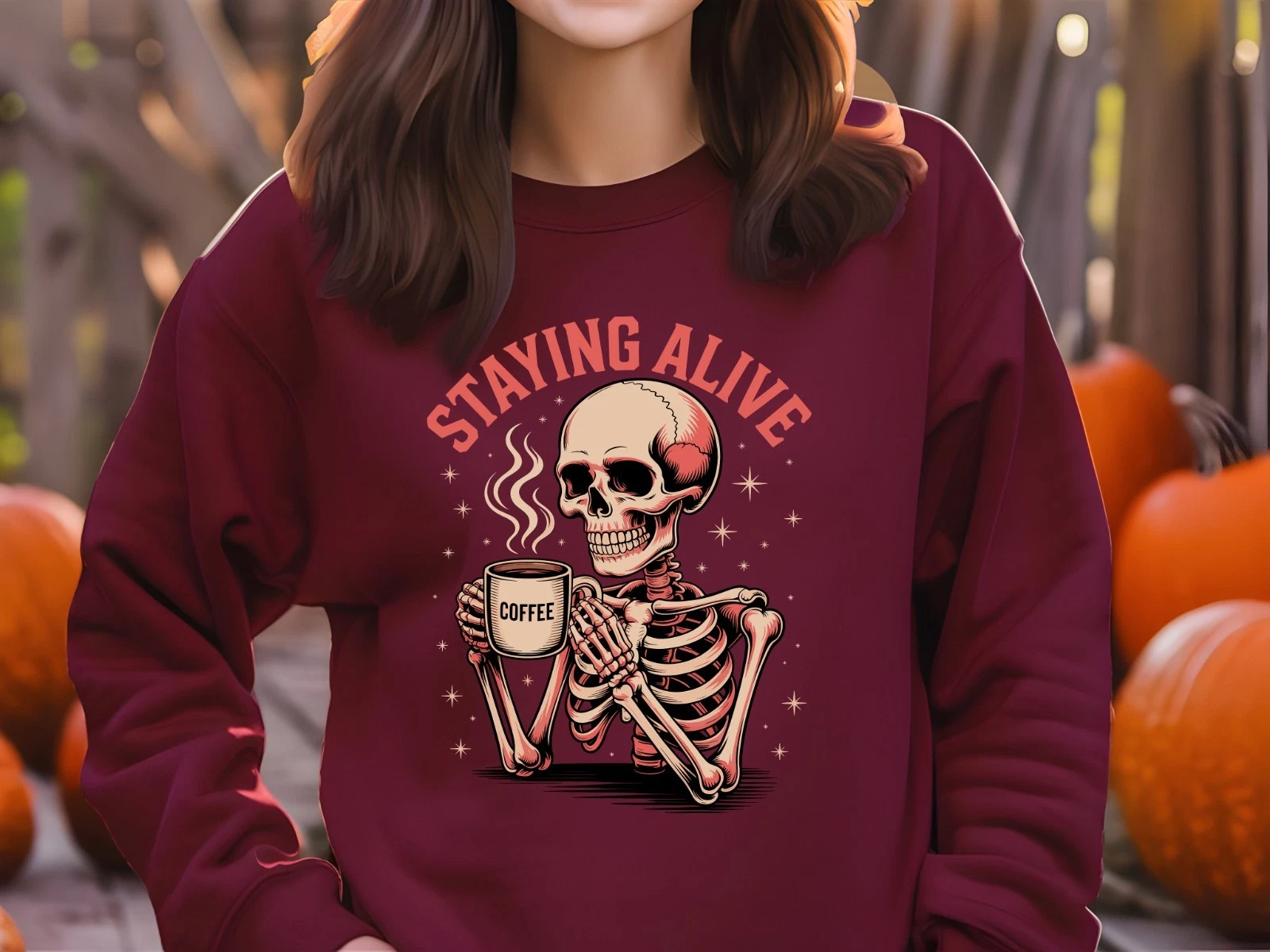 Staying Alive Skeleton Sweatshirt Funny Spooky Season Halloween Crewneck