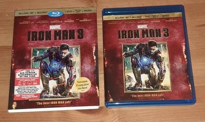 Iron Man 3 (3D / 2D Blu-ray + DVD, 2013, 3-Disc Set with Slipcover) Marvel