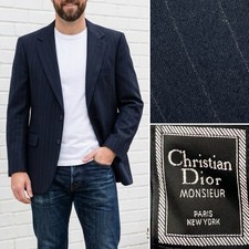 Christian Dior Men s 42R Vintage Navy Pinstripe Wool Blazer Jacket Made In USA