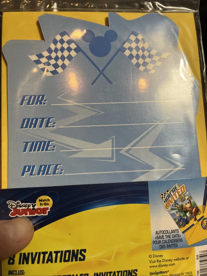 Invitaciones de fiesta de cumpleaños para niños Mickey Mouse Roadsters Disney con sobres Foto 3 de 4