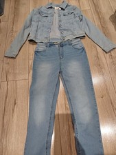 Denim Co Light Blue Denim Jacket & Jeans Size 12–13, Sequin Back, NEW Jacket