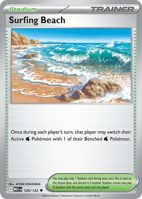 SURFING BEACH 129/132 UNCOMMON MEGA EVOLUTION POKEMON REVERSE HOLO LP