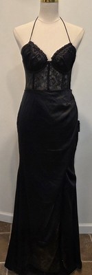 NWT Lulus Spellbinder Aura Black Satin Lace Bustier Whimsigoth Witch Maxi Dress