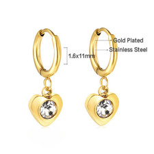 Kids Bezel Heart Gold Huggie Earrings 1