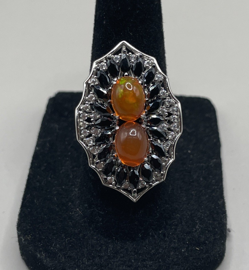 DK Double Cabochon Fire Opal Multi-Gem Sterling S… - image 2
