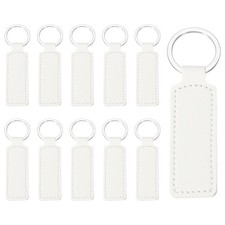 10 Pcs PU Leather Rectangle Laser Engraving Keychain Blanks White, 3.7"x1" 
