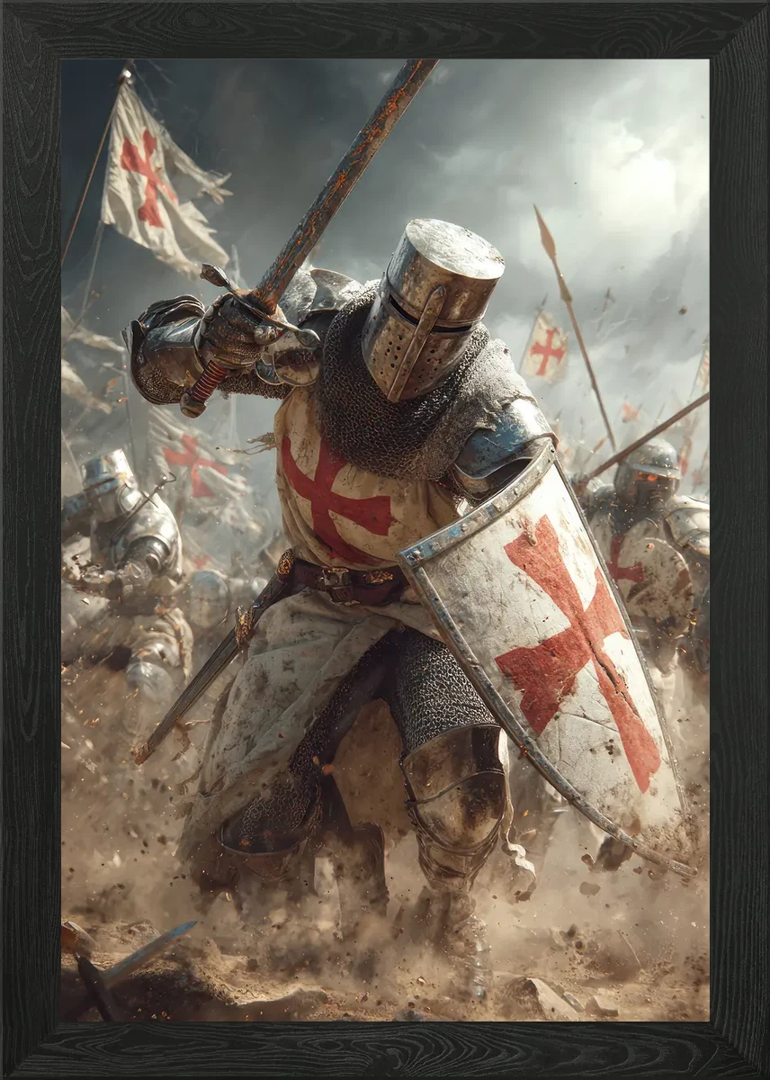 Crusader Knight Charge Framed Wall Art Poster Canvas Print Picture