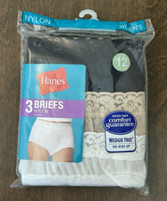 NIP HANES NYLON BRIEFS LACE WAIST COTTON LINER 3 PACK WOMEN'S S1ZE 12