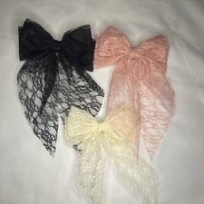 Lace Bow Hair Clips Set Black Pink Ivory Floral Elegant for Women Teens