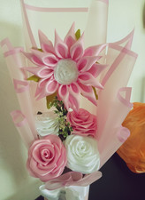 Handmade Satin Artificial Rose Dahlia Bundle, Pink Purple Decorative Floral