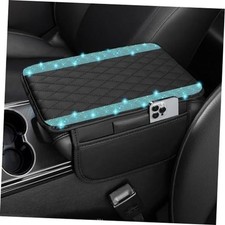 Bling Car Center Console Cover, Leather Car Arm Rest Cover Aquamarine Diamond