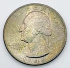 1946 Washington Quarter 90% Silver AU Toned Toning Almost Uncirculated