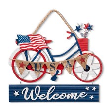 4th of July Decorations for Front Door, Wooden Patriotic Wreath, Americana Bi...