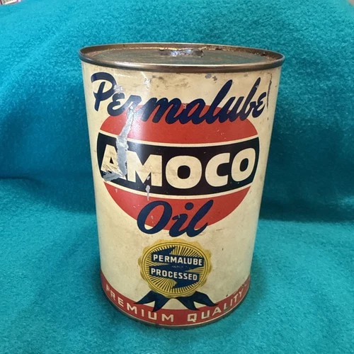 Rare 40s Perm alive Amoco Metal Oil Can