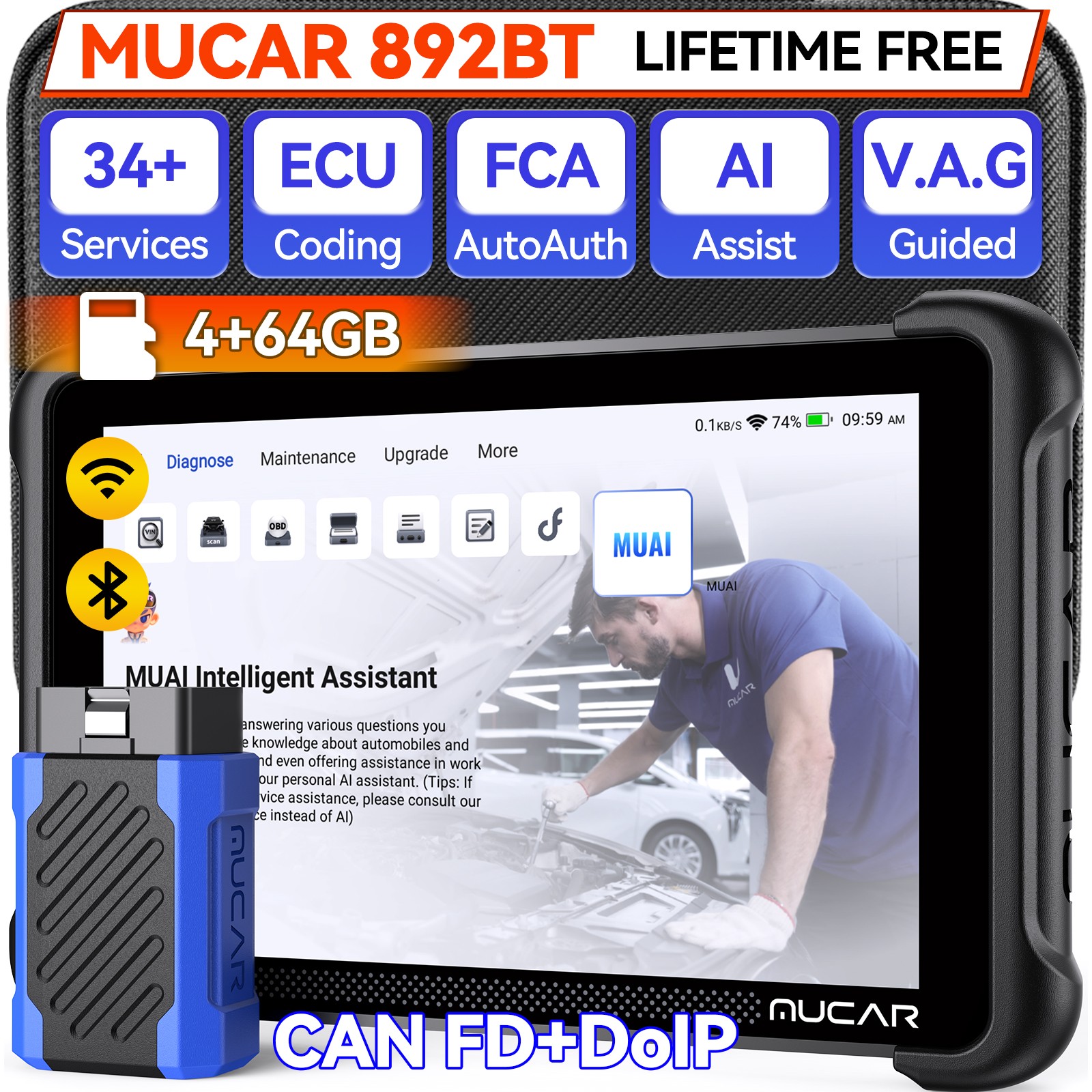 MUCAR 892BT Full Systems Car Bidirectional Diagnostic Scan Tool Life Free Update