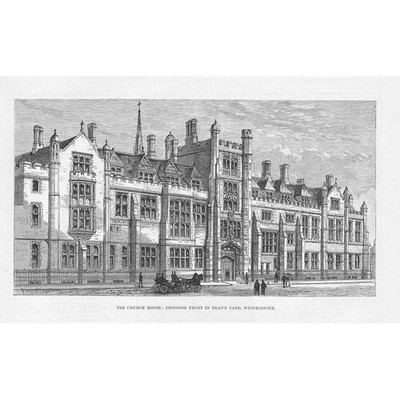 WESTMINSTER vorgeschlagene Front auf Dean's Yard - antiker Druck 1890