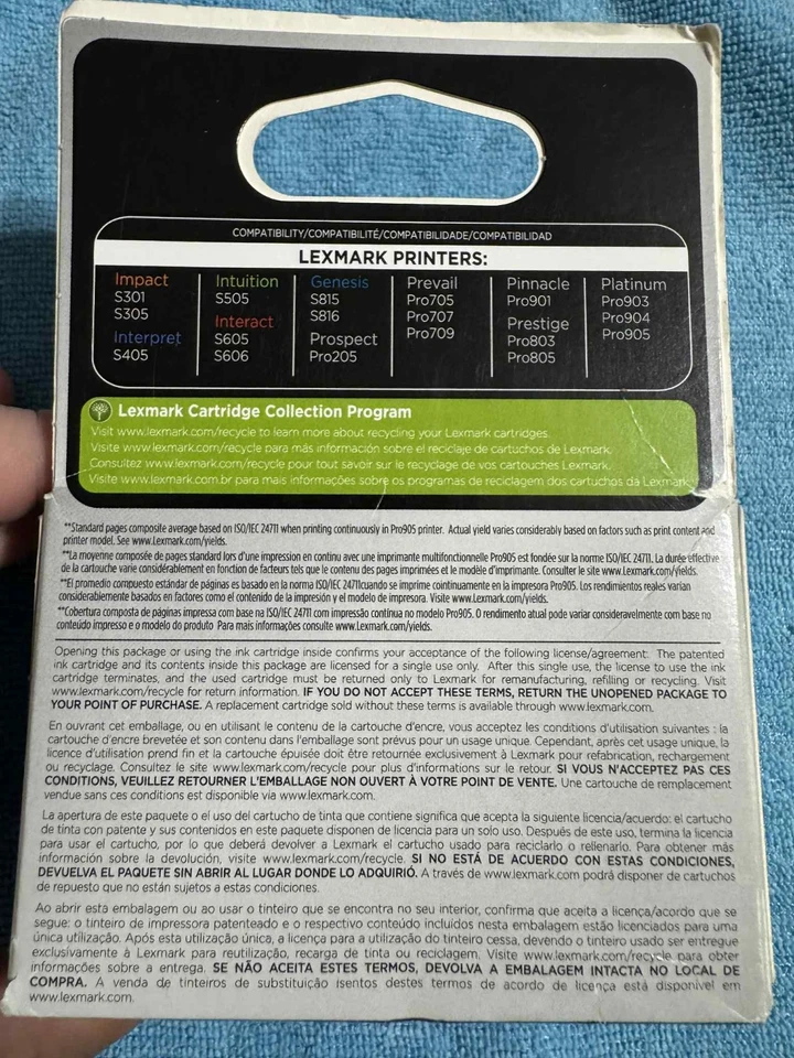 Cartucho de tinta de alto rendimiento Lexmark 100XL paquete de 3 amarillo cian magenta 14N0684 sellado Foto 3 de 4
