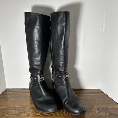 Michael Kors Women Riding Boots Size US 11M Black Leather MK Logo