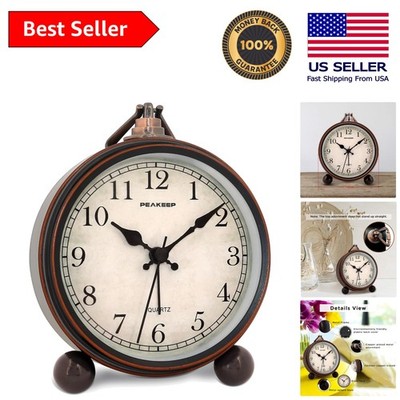 Stylish 4'' Black Analog Alarm Clock - Cordless Design with Night Light Feature