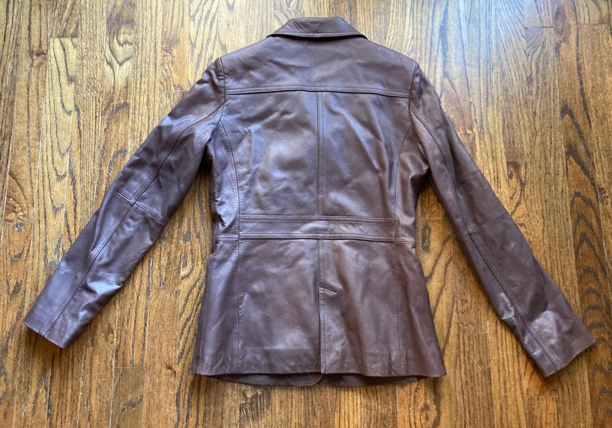 Eddie Bauer Lamb Leather Jacket Womens Size XS Brown Long Genuine