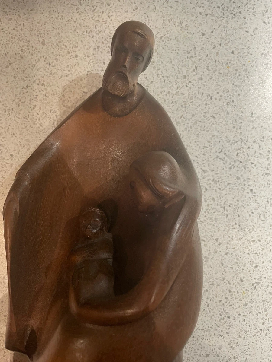 Moderne Heilige Familie Blockkrippe 26cm – Edle Holzschnitzerei, Schön erhalten