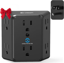 Multi Plug 6 Outlet Extender, Black Surge Protector Wall Splitter, 900J Power S
