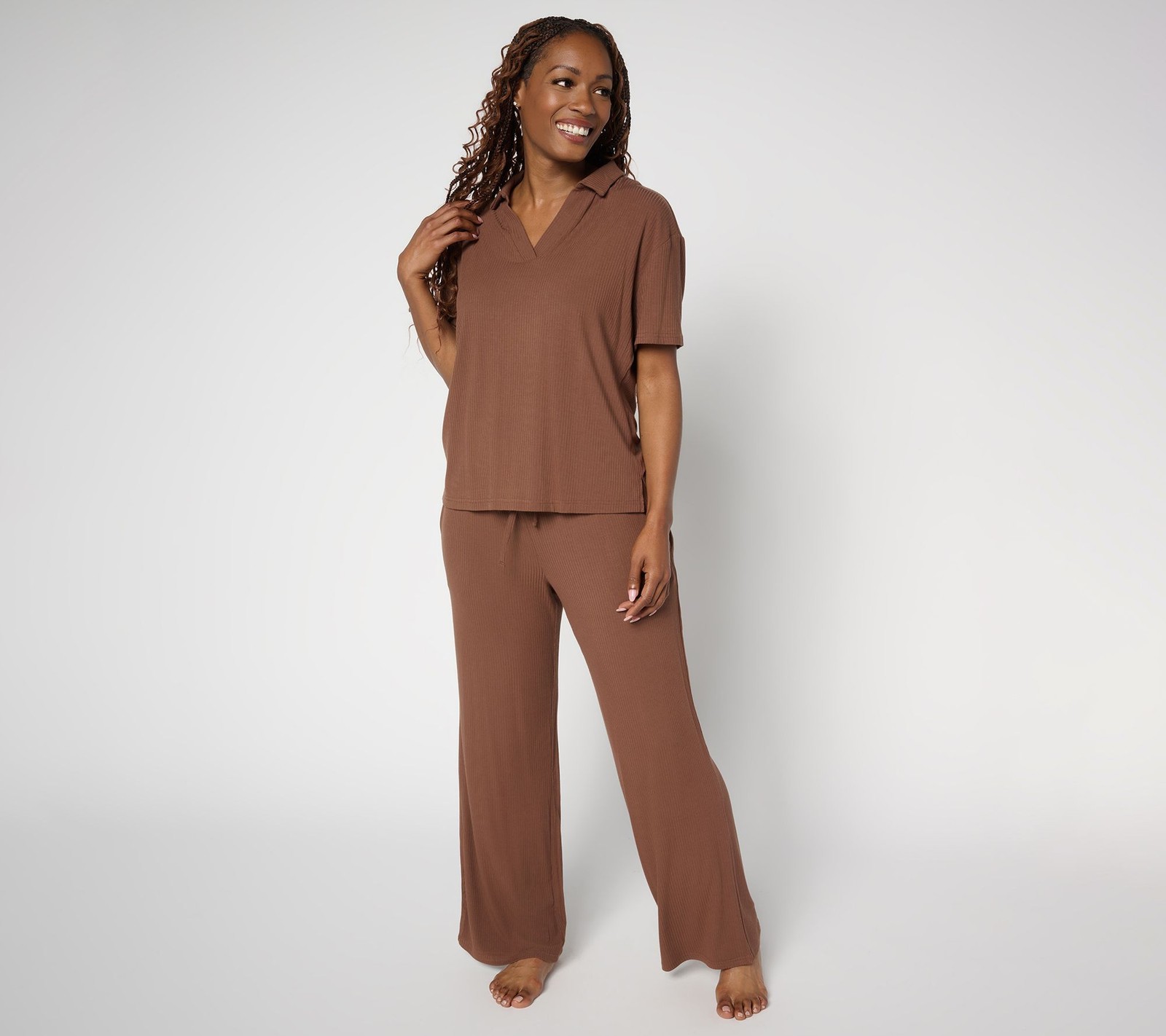 SUNNYLiFE Women's Plus Sz Sleepwear 3X Rib Knit Short Sleeve Brown A685249
