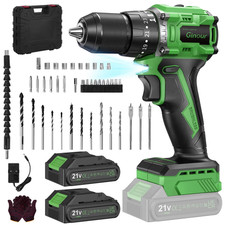 Ginour 21V Brushless Cordless Combi Drill Set with 2x2.0Ah Batteries & 48PCS Acc