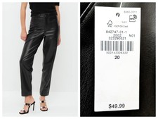 NWT 44.99 Jet BLACK SZ 20 Faux Leather 42"X26" Pixie Straight Pants by Old Navy
