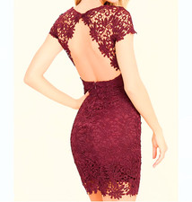 Lulus Hidden Talent Backless Lace Dress Burgundy Purple Cap Sleeve Mini Fit XS