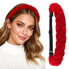 Red Velvet Braided Headband Adjustable Elastic Hairband Christmas Accessories