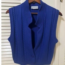 Vintage 70s Pendleton Virgin Wool Cable Knit Sweater Vest Womens S Blue USA
