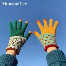 Japanese style cute fleece gloves for women warm windproof touchscreen