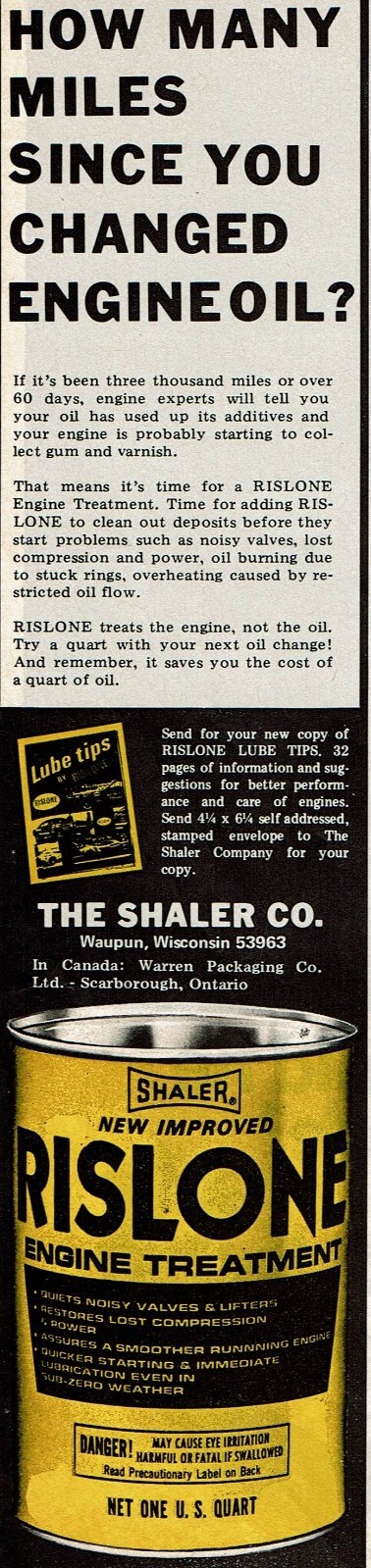 1974 Vintage Print Ad Shaler Rislone Engine Treatment How Many Miles Since Oil