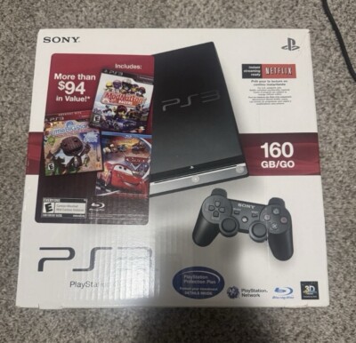 Sony PlayStation 3-PS3 Slim 160gb Console In Box-Black-With 3rd Party Controller