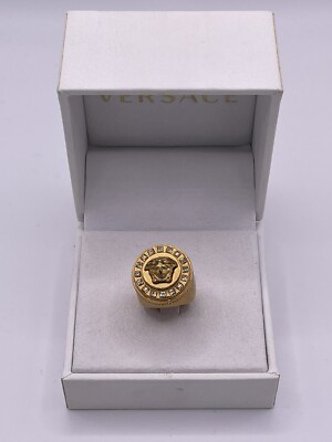 VERSACE Brushed Gold Metal Crystal MEDUSA Men's Signet Ring
