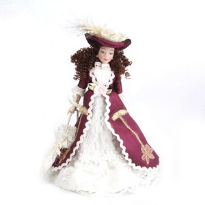 Porcelain Victorian Lady in Burgundy Dress /& Hat 1.12th Scale Doll