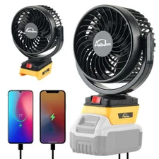 Portable Cordless Fan for Dewalt 20V Battery,With USB Charging for Camping