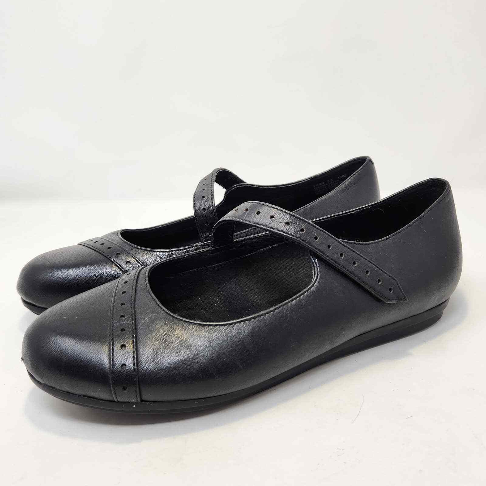 Abeo Womens Fern Black Leather Mary Jane Flats Shoes … Gem