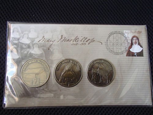 MARY MACKILLOP SET OF THREE MEDALLIONS FIRST DAY OF ISSUE 18.10.2010