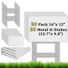 Blank Yard Signs with Stakes20 Pack 16 x 12" White Yard Sign Corrugated Plast...