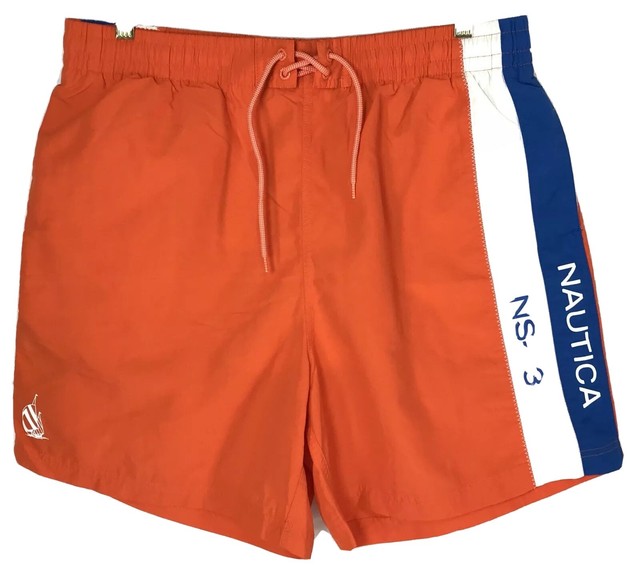 Nautica NS83 Orange Yacht Swim Trunks Board Shorts Mesh Lined Mens
