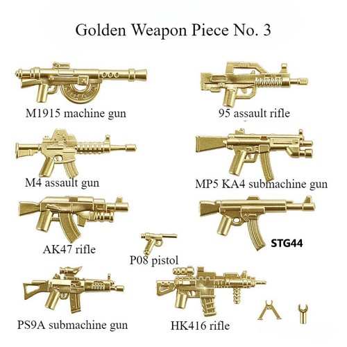 Moc WW2 Soldiers Golden Gun Weapon Rifle Army Building Blocks DIY - 第 3/32 張圖片
