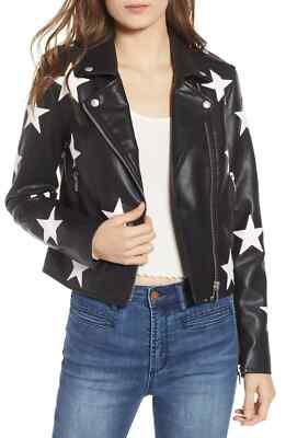 Damen Lederjacke schwarz mit weißem Stern echtes Lammleder