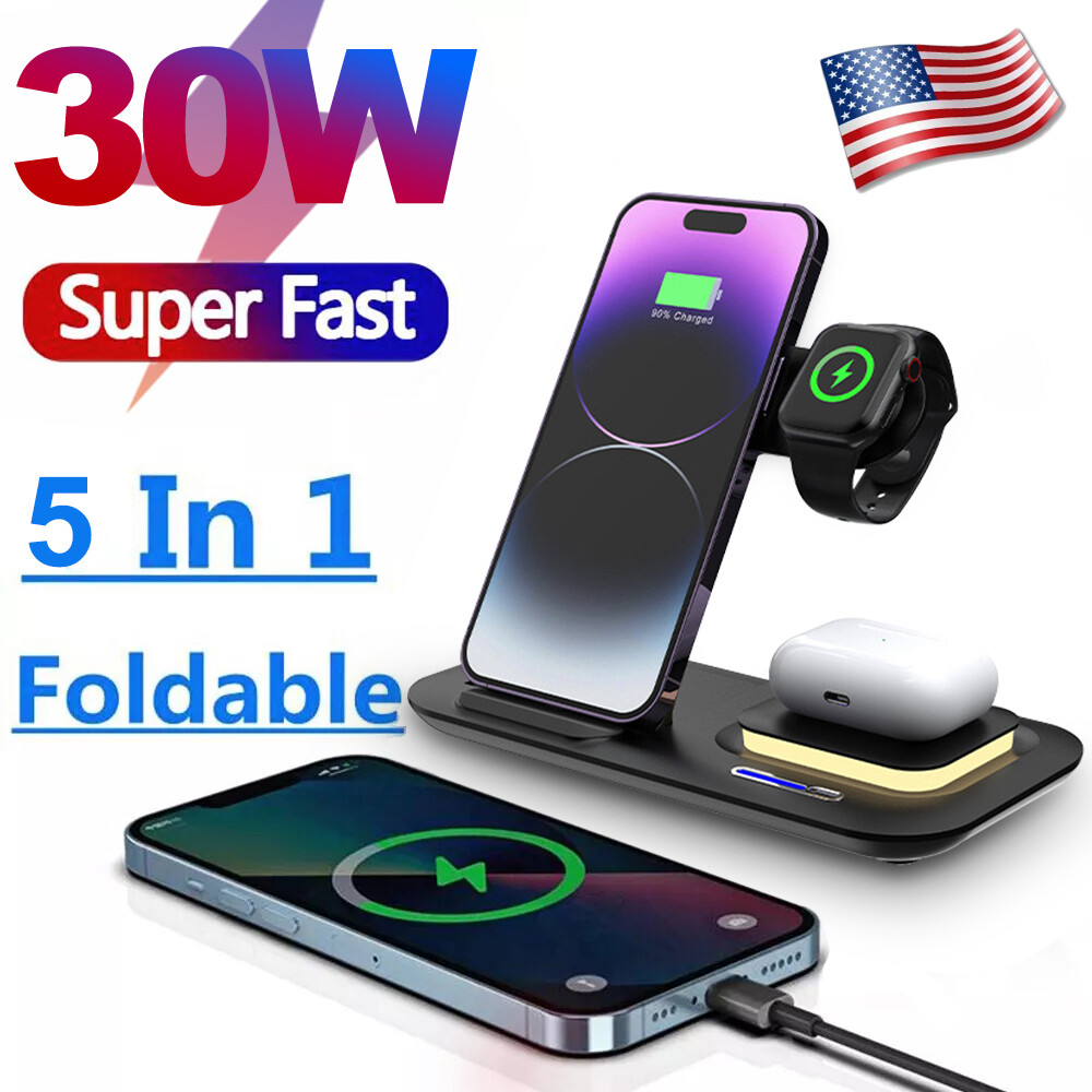Wireless Charger Charging Station 5in1 For Apple Watch Air Pods iPhone 15 14 US-image