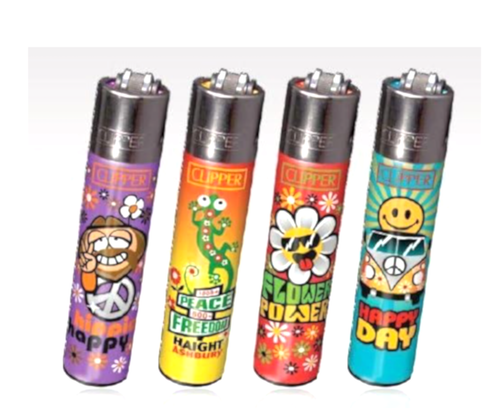 Clipper Peace Freedom Happy Refillable Lighters Lot of 4
