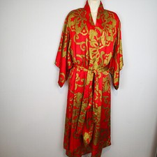 Natori Private Luxuries Matching Floral Red gold 2 Pc Nightgown  Robe sz s