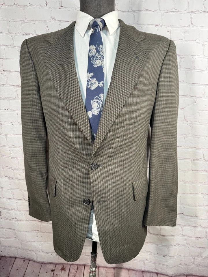 KUPPENHEIMER Mens Brown Houndstooth Wool Pleated 2 Pc Suit 40R Jacket 35x29 Pant - Image 2 of 4