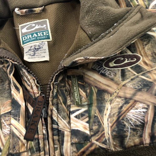 Drake Waterfowl Jacket Boys 12 Camouflage Full Zip Magnattach Shadow Grass - Picture 5 of 13